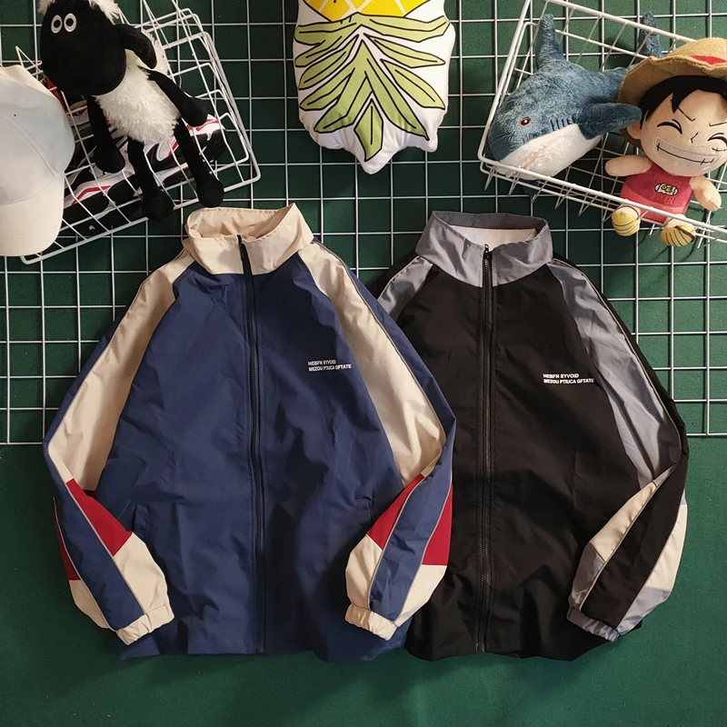

Hip Hop Varsity Jacket Men Women Spring Autumn Patchwork Color Block Windbreaker Coats Mens Fashion Loose Thin College Jackets