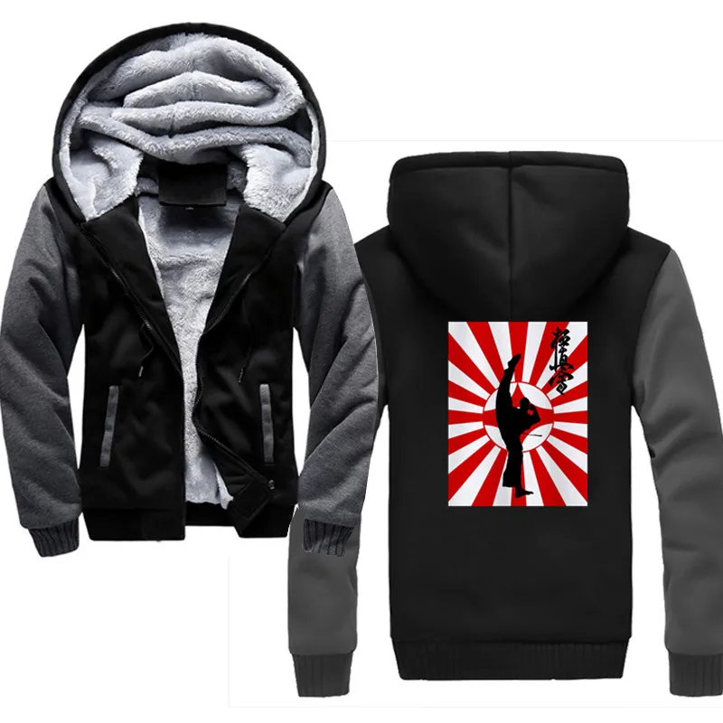 

2022Karate Kyokushinkai Hoodies Sweatshirts Men Winter Thick Fleece Men's Jackets Casual Zipper Hoody Adult Coats Top Clothes