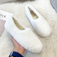 Plus Size 34-43 White Lambswool Loafers Woman Winter Cotton Shoes Warm Plush Mocasines Mujer 2023 Ladies Daily Sheep Fur Flats