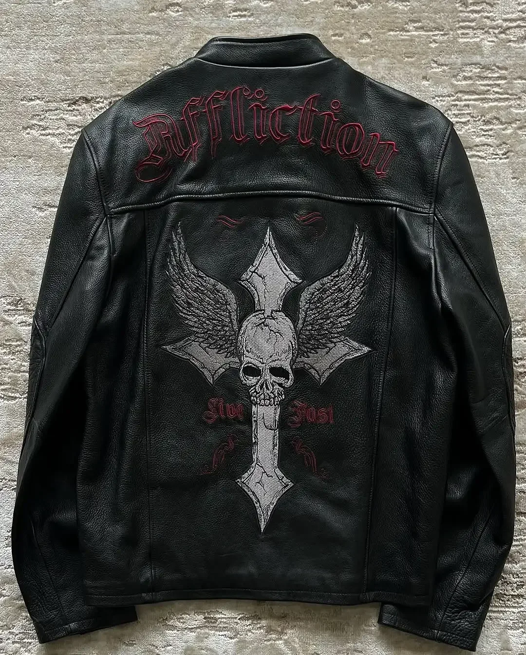Description Picture 2 of itemAffliction Jacket New American Embroidery Harajuku Fashion Pu Leather Jacket Men Women Long Sleeve Zipper Jacket Coat Streetwear