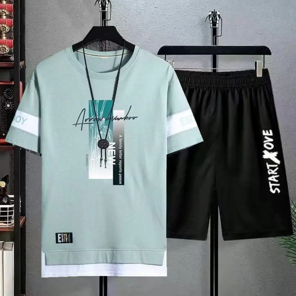 

Men T-shirt Shorts Set Men's Summer Letter Print T-shirt Wide Leg Shorts Set for Casual Sports Outfit Casual Sports Wear