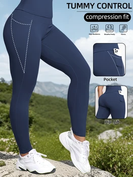 Super Soft Sports Leggings With Pockets For Women High Waisted Workout Yoga Running Push Up Gym Fitness Tight Pants Women's 1