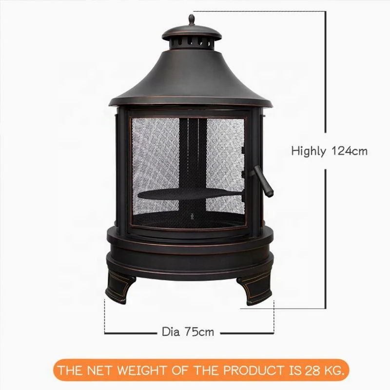 Outdoor 50'' Garden Backyard Charcoal Wood Burning Metal BBQ Fire Pit With Cast Iron Cooking Grill 2