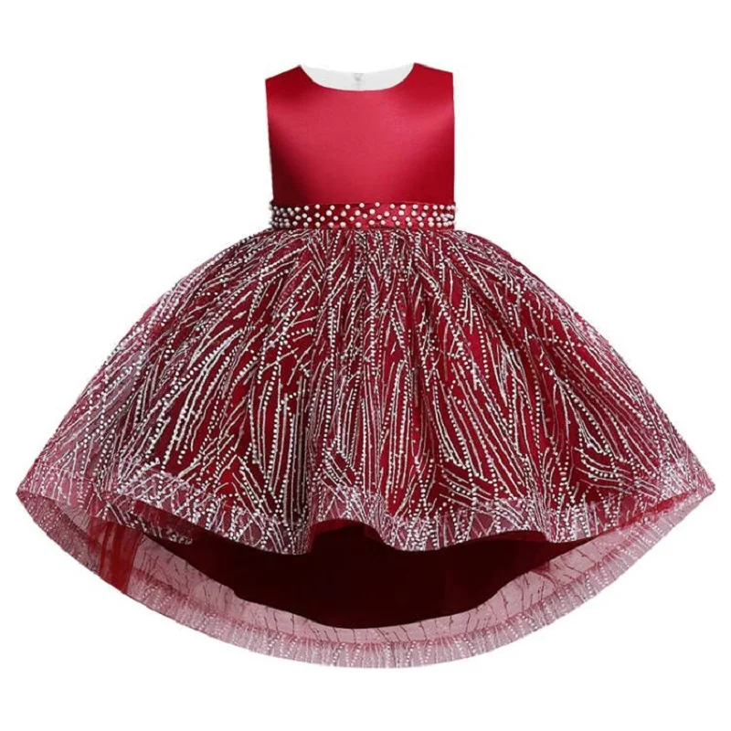

Pink girl Bridesmaid Wedding romantic party dress elegant girl dress up to attend the ball the holy meal the tail applique