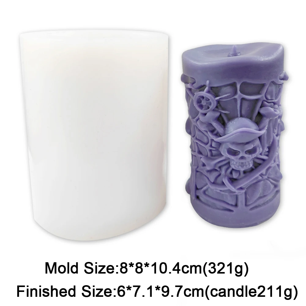 Teufel Zylindrische Duftkerze Silikonform Halloween Piratenschädel Modellform für DIY Gips Aromatherapie Harzherstellung Formen – Detail 7