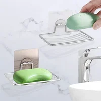 Stainless Steel No Punching Soap Holder Bathroom Wall-Mounted Soap Dish Holder  Self Adhesive Kitchen Spong Storage Rack 2