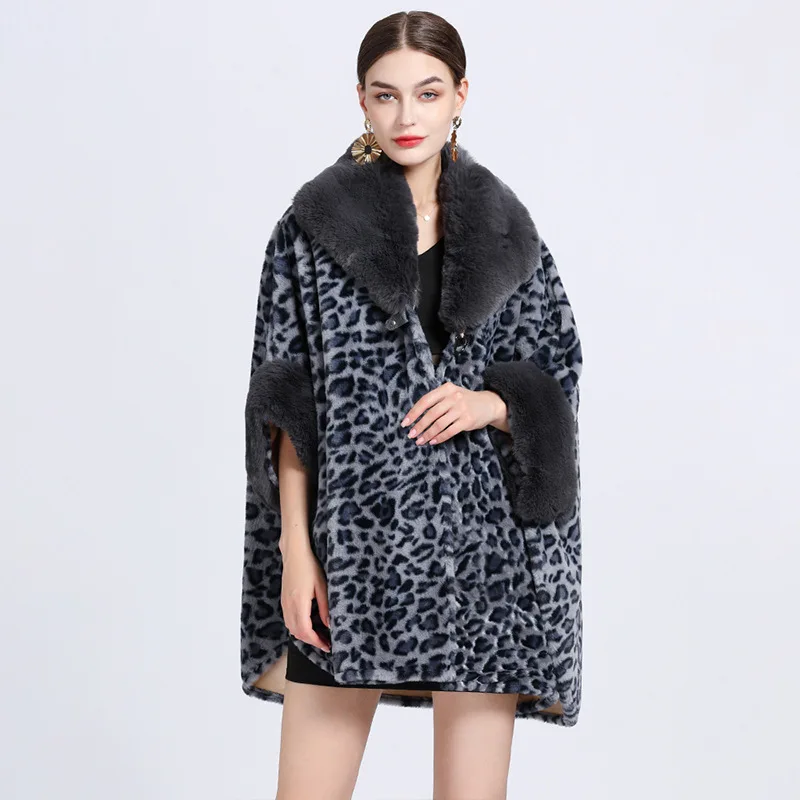 Women Rex Rabbit Faux Fur Shawl Lady Luxury Leopard Overcoat Fall Winter Keep Warm Fleece Lining Wrap Sexy Cloak Zebra Greatcoat