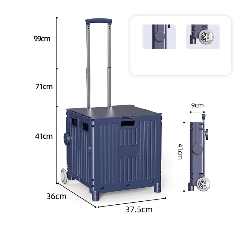 Rear Shopping 55L Two Rounds Outdoor Foldable Shopping Cart Hand Pushing Picnic Camping Trolley Vegetable Basket Pull Climbing
