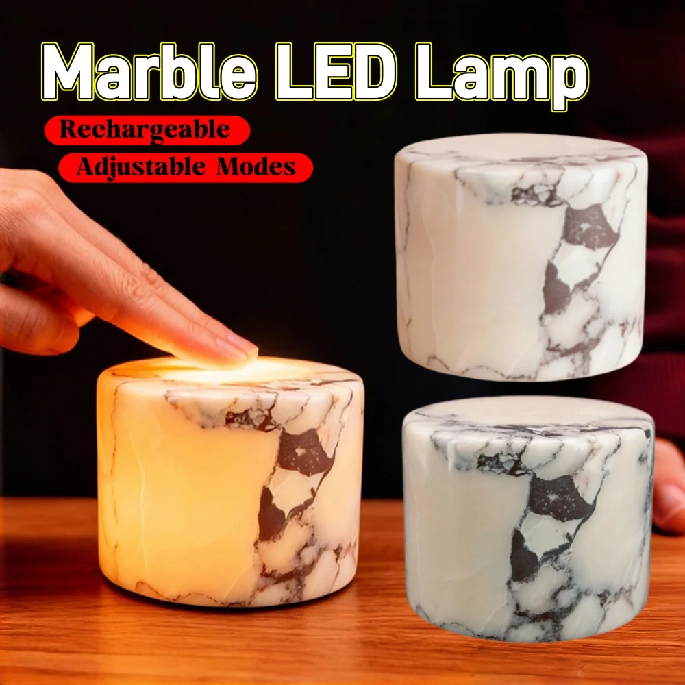 대리석 LED 야간 조명 타입-C 충전식 터치 침실 탁상 램프 침실 책상 협탁 사무실용 조절 가능한 조명 모드