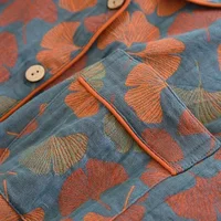 2026 new spring and summer women's pajamas suit long-sleeved trousers two-piece 100% cotton crepe flower leaves home clothes - Image 6