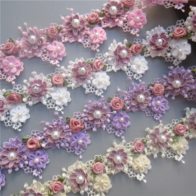 1 Yard Rose Flower Pearl Embroidered Lace Trim Ribbon Fabric Sewing Applique Supplies Craft For Costume Dress Hat Decoration lace fabric,lace ribbon,lace sewing supplies,lace sewing accessories,lace decoration,lace accessories,lace garment accessories