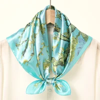 60*60cm Luxury Floral Silk Square Scarf Women Soft Satin Kerchief Hairband Neckerchief Head Hijab Headband Foulard Bag Ribbon 5