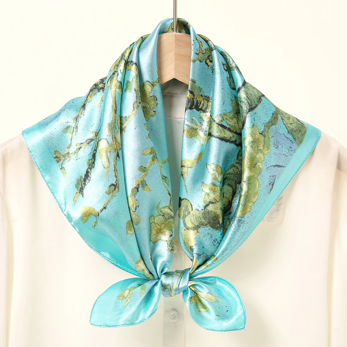 60*60cm Luxury Floral Silk Square Scarf Women Soft Satin Kerchief Hairband Neckerchief Head Hijab Headband Foulard Bag Ribbon 5