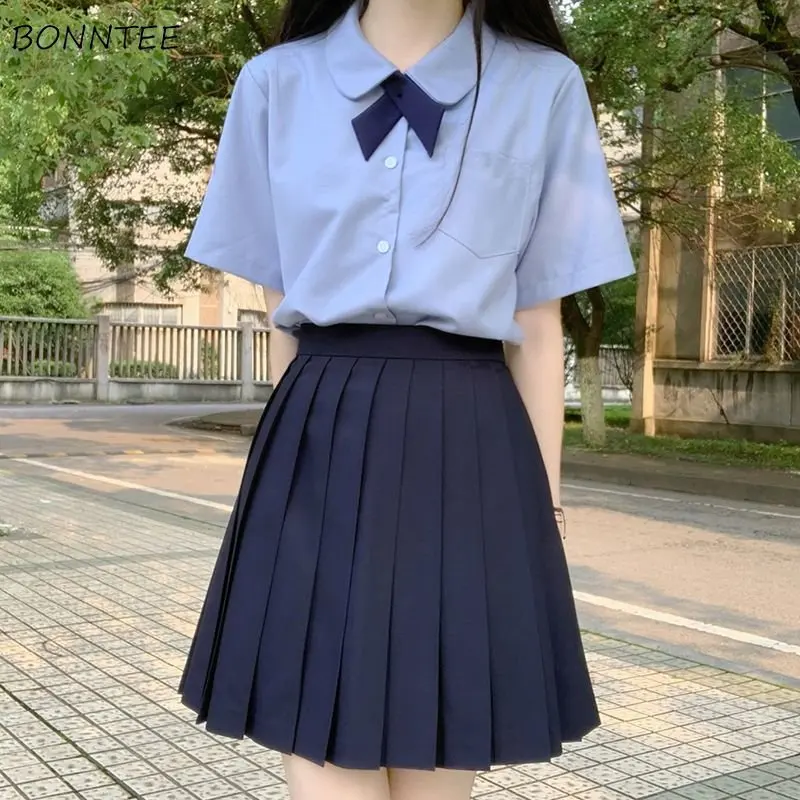 

Sets Women Japanese Style Basic Short-sleeve Tops Pleated Skirts Preppy Mini Sweet Fashion Summer Casual Prevalent Literary Ins