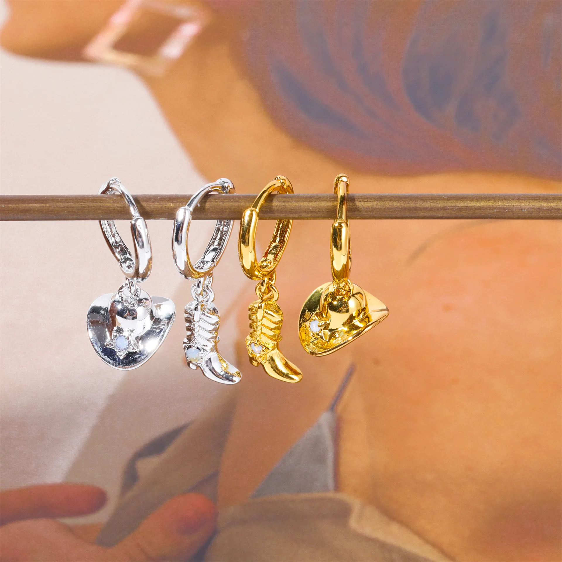 YEEVAA WILD WEST Cowboy Hat and Boots Hoop Earrings Women's Piercing Hypoallergenic Dangle Earrings Jewelry Christmas Gift 4