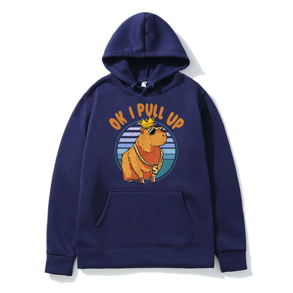 Funny Ok I Pull Up Capybara Print Hoodie Men's Women's Fashion Casual Hooded Sweatshirts Street Hip Hop Oversized Fleece Hoodies