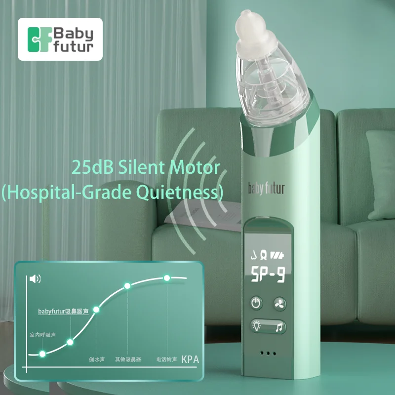 babyfutur Electric Baby Nasal Aspirator: Adjustable Suction, Safe Low-Noise, Rechargeable with Music & Night Light for Newborns