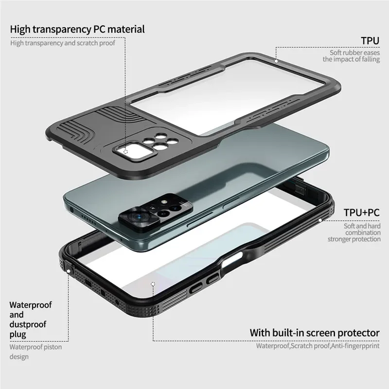 For Redmi Note 13 Pro 5G IP68 Real Waterproof Case For Xiaomi Redmi Note 13 Etui Note 11E 11 E 11 12 Pro Outdoor Swimming Cover