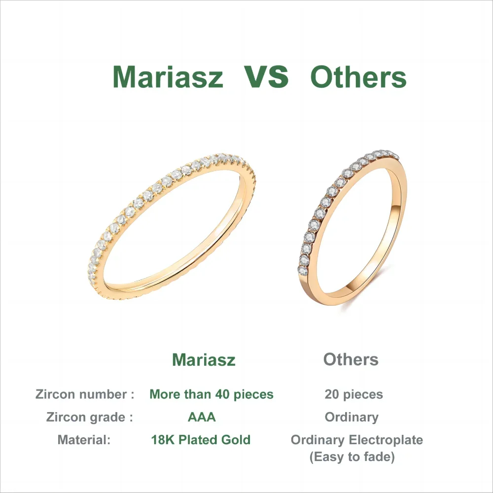 1/3PCS Thin Dainty Stackable Ring Mariasz Minimalist Full Eternity Band Cubic Zirconia Gold Color Plated Pave Rings for Women 3