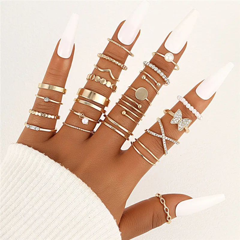 Ring Set For Women Bohemian Vintage Heart Geometric Gold Color