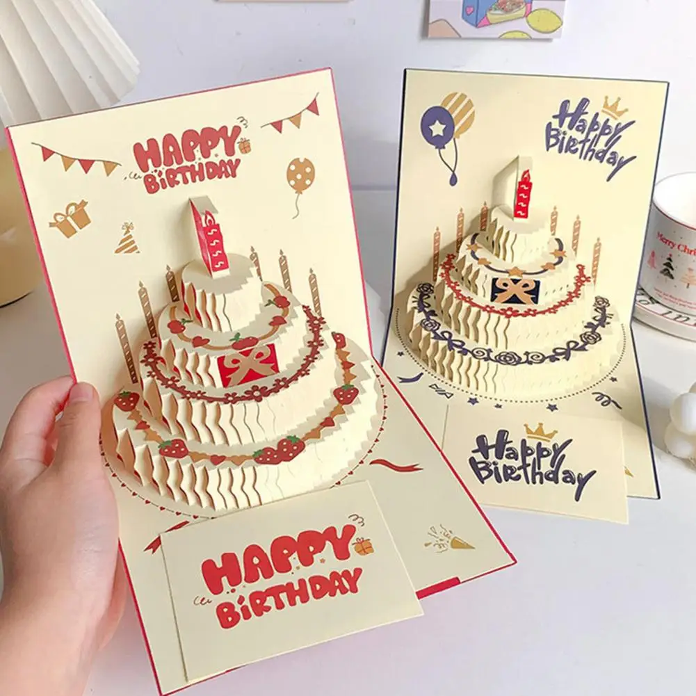 3D Birthday Card Pop-Up Greeting Card with Musical Lights Happy Birthday with Cake for Women Men Kids Friends
