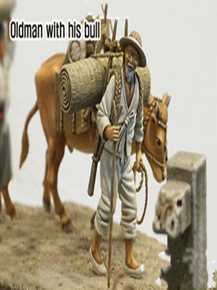 

Разобранный набор модельная фигурка из смолы 1/35 стариков с его быком, Неокрашенная Коллекционная фигурка
