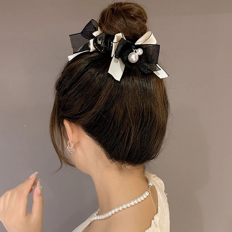 Frauen koreanische Spitze Bogen Perle Haar Krallen fort geschrittenen Sinn elegante Haars pange Mode Mädchen täglich tragen Haarnadeln Haarschmuck – Detail 3