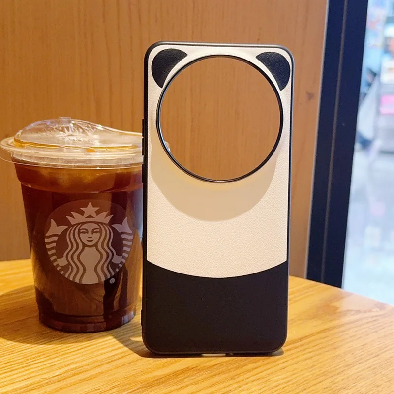 Cute Panda Leather Case with Raised Ring Design for Enhanced Camera Protection