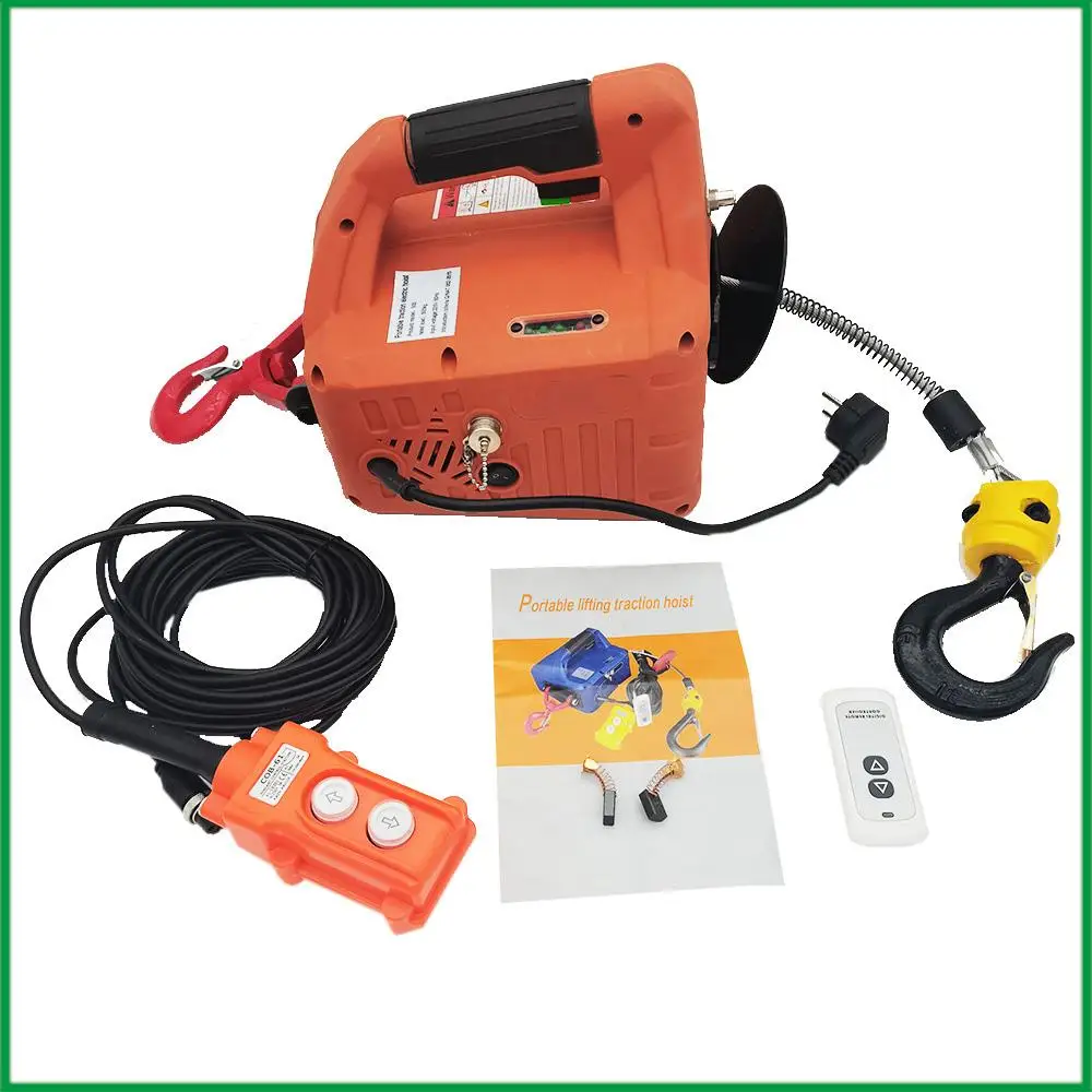 500KG Load Portable Electric Winch Traction Hoist Manual/Remote Control/Wire Control Electric Hoist 220V/110V Lifting Tool for electric winch hoist