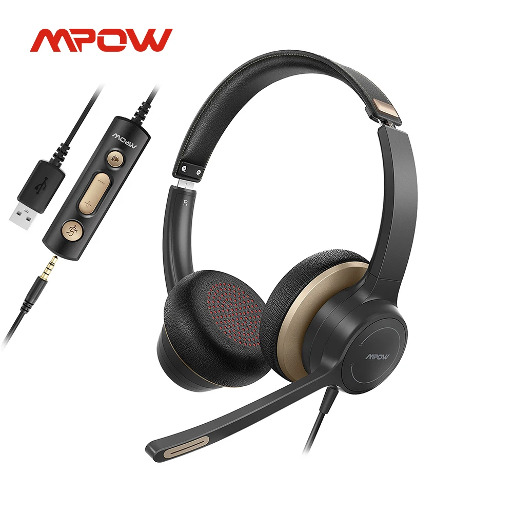 Mpow HC6 USB Wired Headset 3.5mm On-Ear Computer Headphones with Microphone Mute for Skype Call Center Headsets for PC Laptop