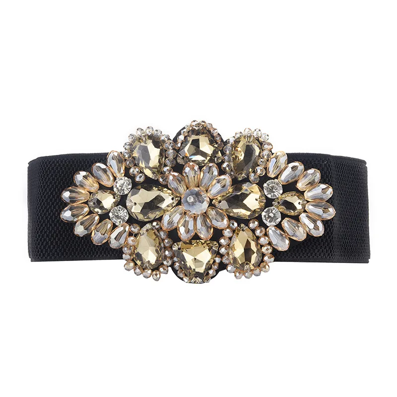 Women's Crystal Buckle Belt，With Skirts Elastic Wide Waist Cover Woman Fashion Versatile Decoration Elastic Belt，For Ideal Gifts