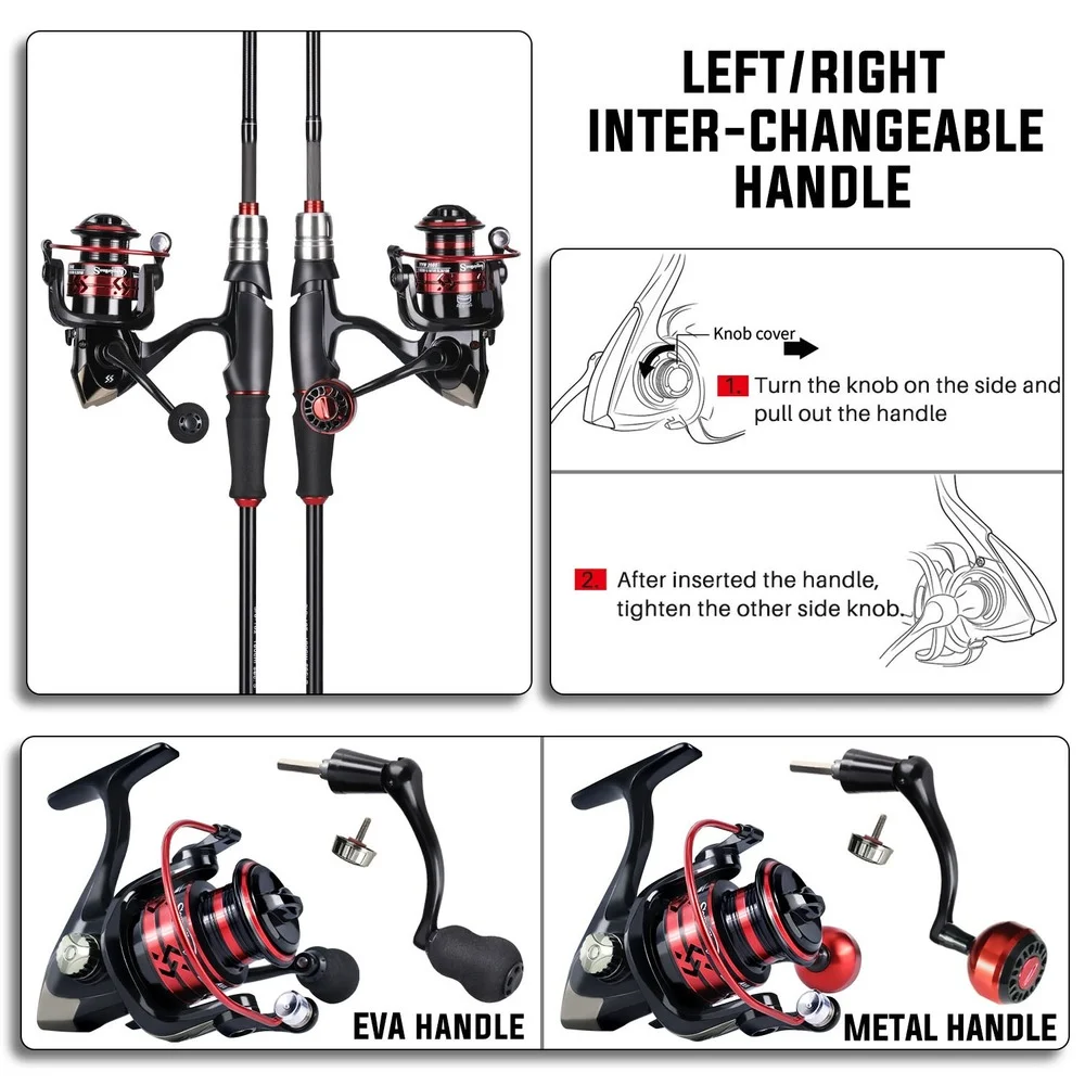 Sougayilang Fishing Reel and Rod Set 1.8/2.1M 6-sections Fishing Rod and 5.2:1 Gear Ratio Reel Spinning Kit