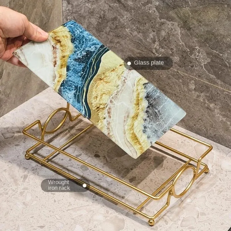 Square Storage Tray Home Living Room Coffee Table Tea Cup Storage Plate Glass Tray Aromatherapy Organizer Home Decor