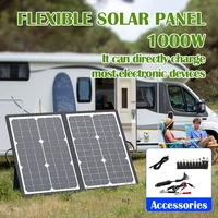 Panneau solaire portable pliable de 1000W, chargeur solaire à transporter d'une seule main avec support, sortie DC pour station d'alimentation, batterie 12V, camping en plein air, camping-car. 5