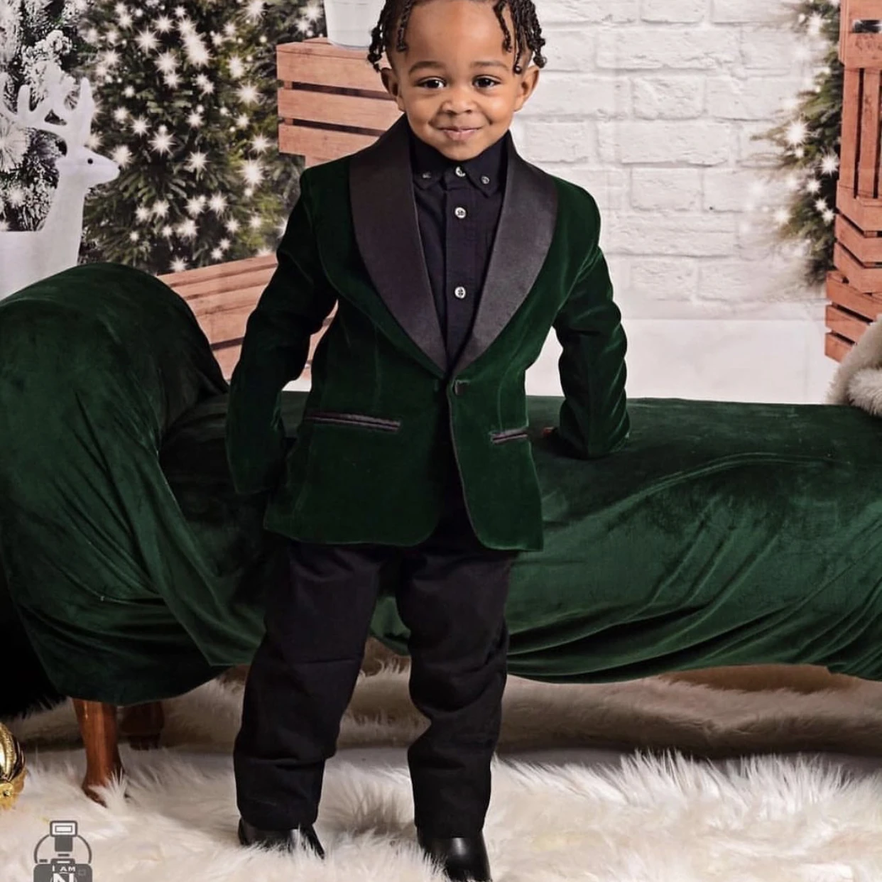 Green Velvet Boys Suits For Wedding Clothing Kids Birthday Party Formal Outfits Ring Bearer