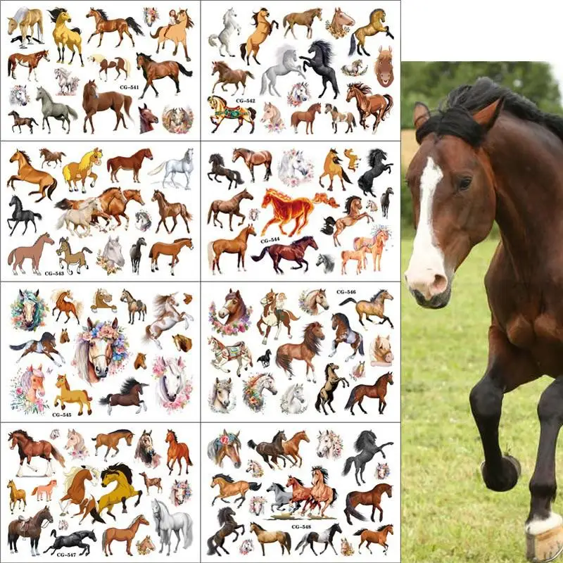 

1Pcs New Cute Horse Fake Temporary Tattoos For Kids Birthday Party Supplies Favors Horse Tattoos Stickers Decoration