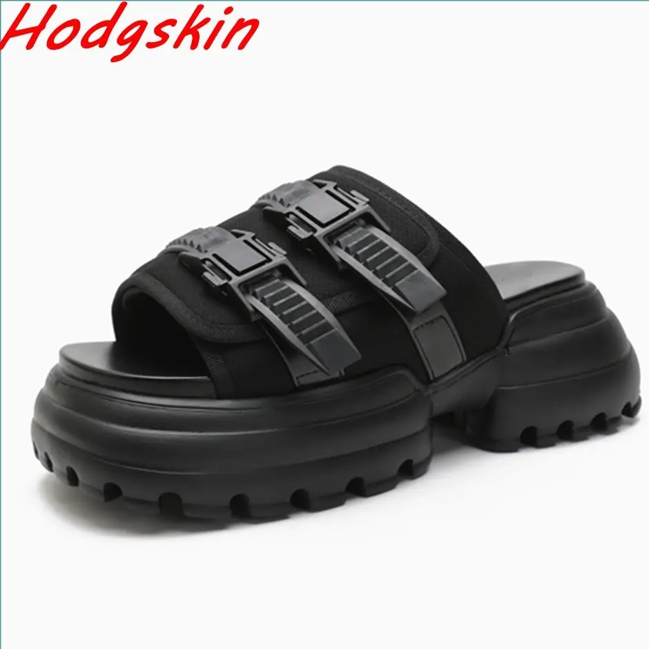 

Outside Black Fashion Slippers Open Toe Slip On Novelty Flat Thick Sole Summer Shoes Spice Girl Casual All- Match Women Slides