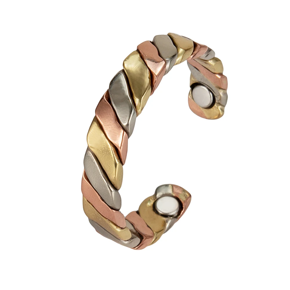 Vinterly Pure Copper Magnetic Health Energy Braided Open Cuff Ring - Adjustable Wedding Band, 7.3mm Wide Jewelry
