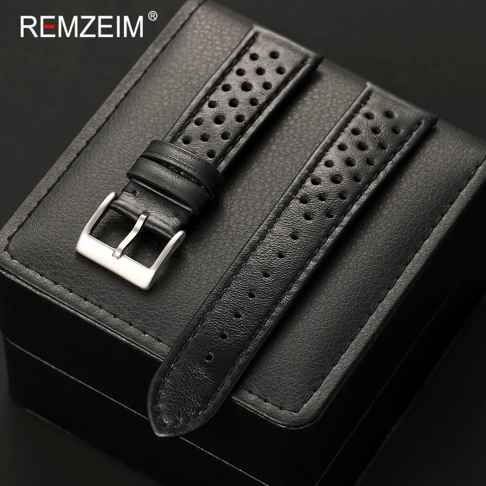 Men's Retro Genuine Calfskin Leather Watch Band - Breathable & Comfortable Replacement Strap