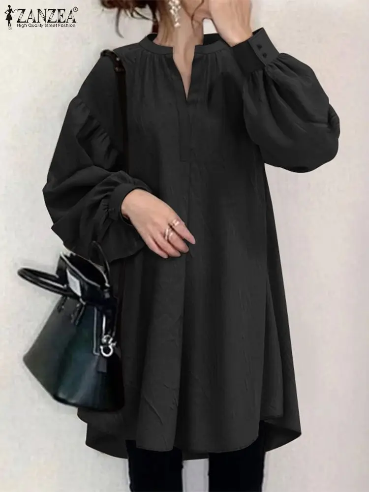

ZANZEA Fashion Long Sleeve Blouse Woman V-Neck Solid Tunic Tops Female Elegant Holiday Blusas Mujer Casual Shirt Oversized