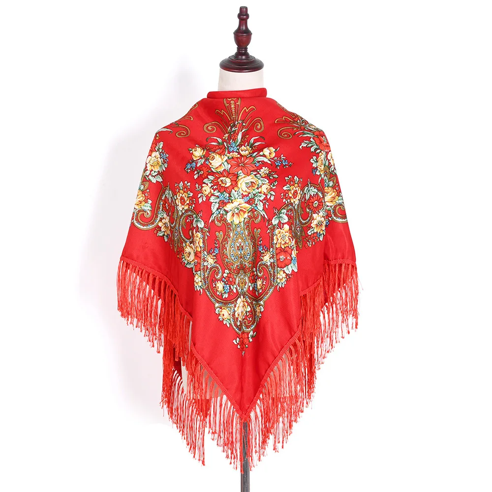 130*130cm Russischer Stil Blumendruck Quadratische Schals Traditioneller Umrissener Ukrainischer Schal Babushka Bandana Kopftücher – Detail 12