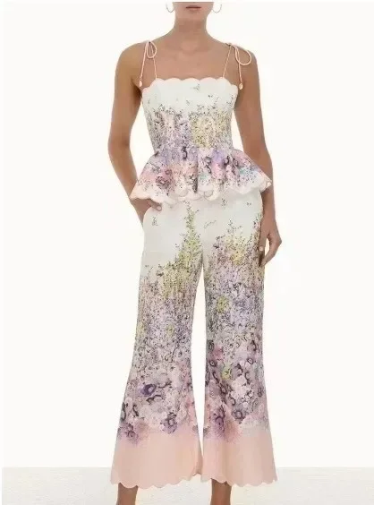 2024 Cute Flared Cropped Pants Suit, Australian European and American Style, SummerNewDress for Women Two Piece Set