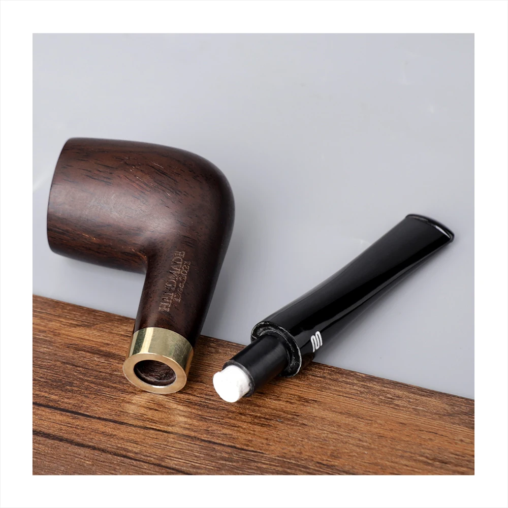 JIBILL Classic Straight Handle Billiard Pipe Sandalwood Tobacco Pipe Set Metal Decorative Ring 9mm Channel with Clean Set