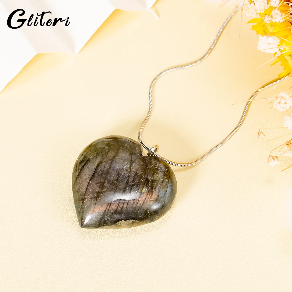 

GEITERI 2023 New Heart Moonstone Pendant Necklaces For Women Girls Silver Color Snake Chain Natural Crystal Stone Choker Jewelry