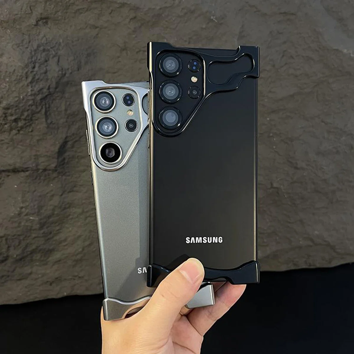 Luxury Irregular Frameless Aluminum Alloy phone Case For Samsung S23 S24 Ultra Plus Lens Film Protection Metal Shockproof Cover