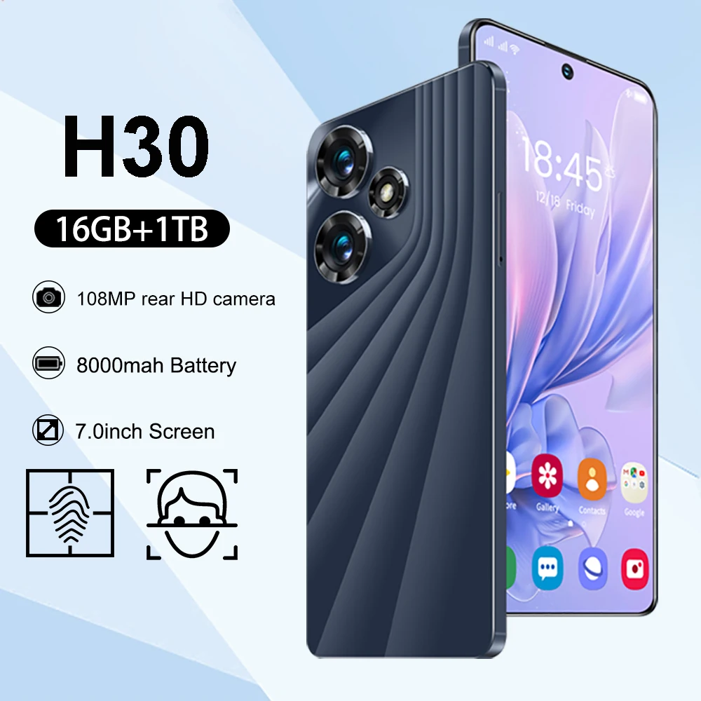 Teléfono Inteligente H30 con Android, 7 pulgadas, batería de 8000mAh, 16GB de RAM, 1TB de ROM, Qualcomm 8 Gen 2, red 4G/5G, cámara de 50 + 108MP