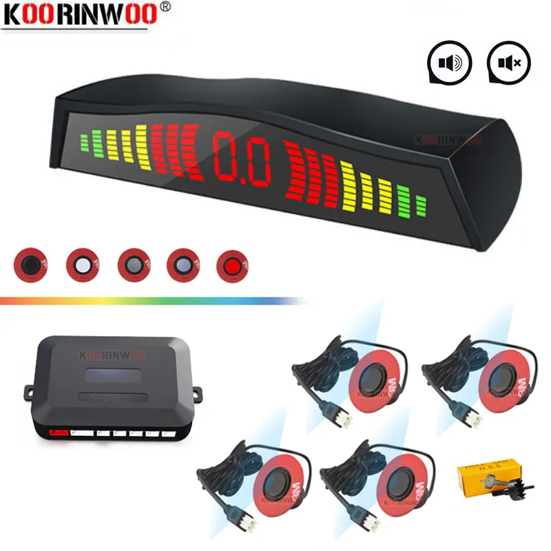 

Koorinwoo LED Monitor Car Parking Sensors 4 Backup Alert System 13mm Sensors Alarm Blind Ports Area For Security Car Accossories