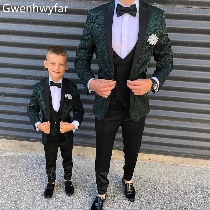 

Gwenhwyfar Fall 2022 Fashion Show Men's Tuxedos 3-Piece Peak Lapel One Button Dark Green Prom Wedding Suit Formal Veste Homme
