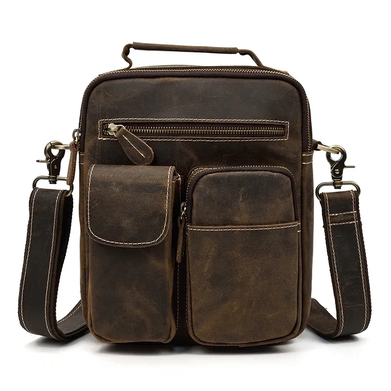 

For Men Shoulder Bag Crossbody Bag Male Casual Luxury Vintage Man Bags Real Genuine Leather Fashion Handbags Books Pockets Pack