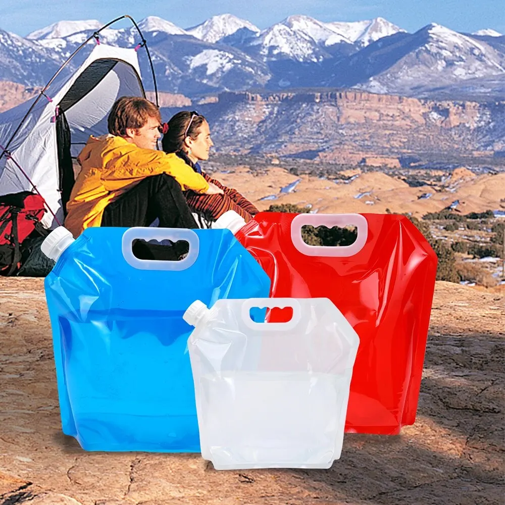 5L /10L 2pcs Outdoor Portable Folding Water Bag Travel Camping Plastic Large Capacity Water Storage Bags for Various Liquids
